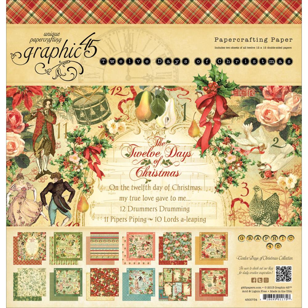 Graphic 45 12 Dias de Navidad Papel de 12"x12" Graphic 45 12 Dias de Navidad Papel de 12"x12"